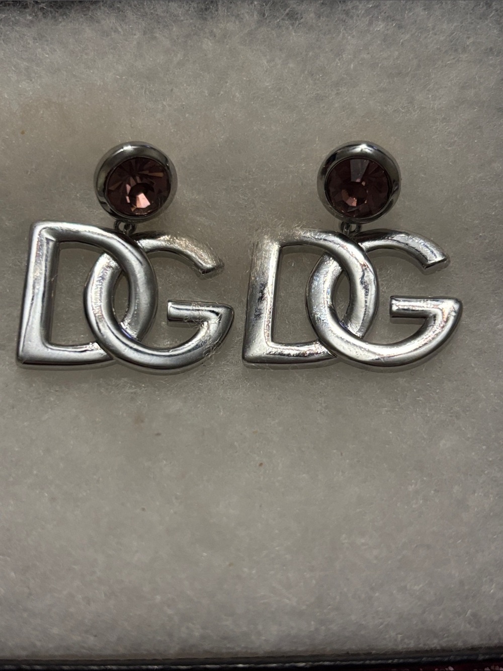 Dolce & Gabanna Inspired Silver Drop Earrings with Purple Stones